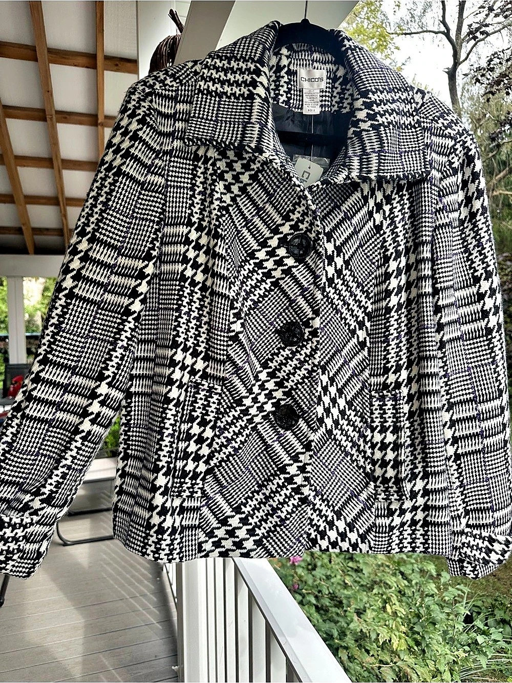 Chico's Plaid Hound Luca Jacket Plaid Jacket in Black & White Size 2 NWT